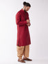 Vastramay Men's Maroon Zari Weaved Kurta Dhoti Set
